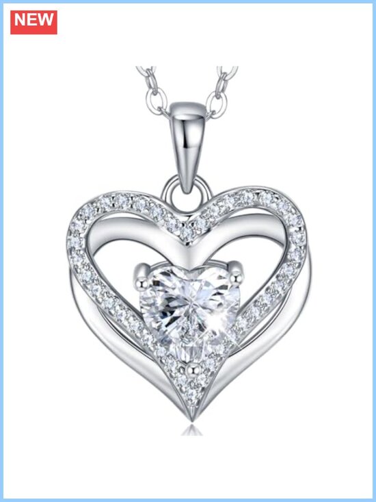 Jewelry - 1CT Moissanite Double Heart Necklace S925 Sterling Silver 18K White Gold Plated